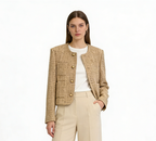 Patchwork Pocket Long Sleeve Short Coat - Beige