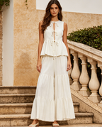 Lace-Up Sleeveless Top & Flared Drape Pants