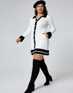 Black White Ruffle High Waist Knit Mini Dress - Black And White