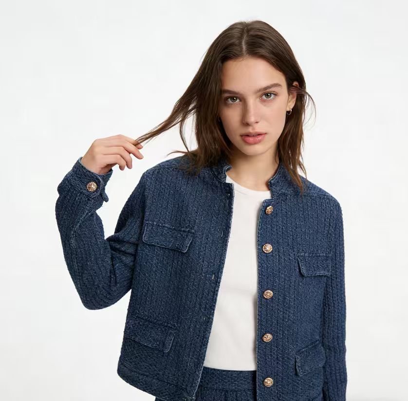 Loose Long Sleeve Classic Denim Jacket - Blue