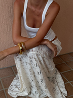 White Jacquard Sheer Low-Waist Lace Long Skirt