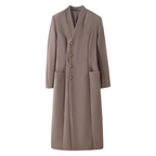 Faux Fur Collar Shoulder-Padded Waist-Cinching Long Wool Coat - Printed