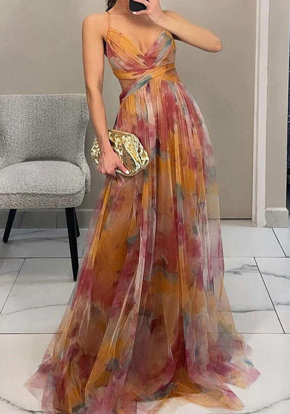 Mesh Print Sleeveless Slip Dress - Printing