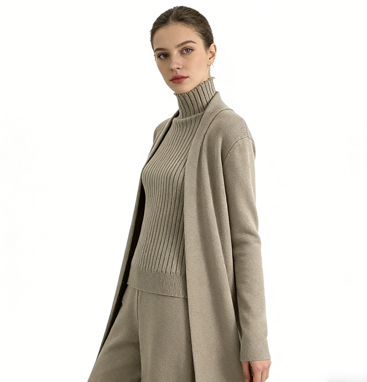 Knit Vest & Long Cardigan & Wide-Leg Pants 3-Piece Set