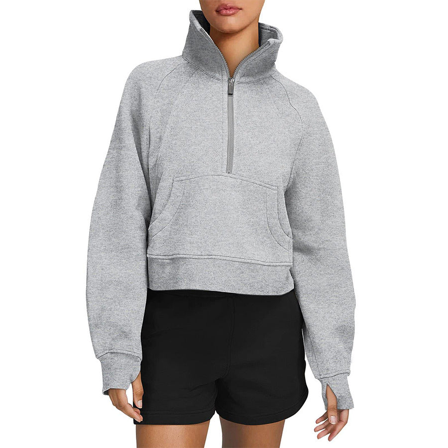 Fleece Half Zip Stand Collar Pullover Sweatshirt