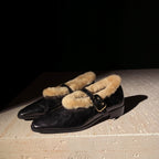 Genuine Sheepskin Pointed Toe Ankle Strap Flat Shoes