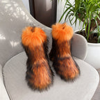 Faux Raccoon Fur Fluffy Short Snow Boots
