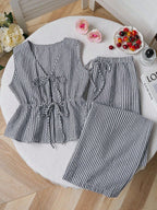Striped Tank Top & Solid Pants Two-Piece Set - Black 