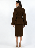 Retro Lace-Up Belted Woolen Coat - Brown