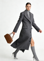 Double-Breasted Long Button Wool-Blend Winter Coat - Gray