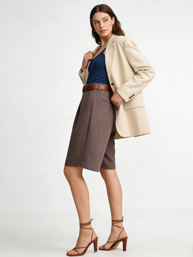High-Waist Zipper Wool-Blend Straight Cropped Pants
