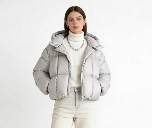 Oversized Puffer Bread Coat Cotton-Padded Jacket - Light Gray