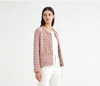Plaid Tweed Loose Long Sleeve Cardigan Coat - Pink