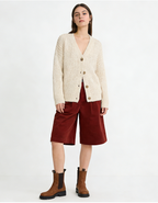 Red Corduroy Pleated Wide-Leg Cropped Pants - Red