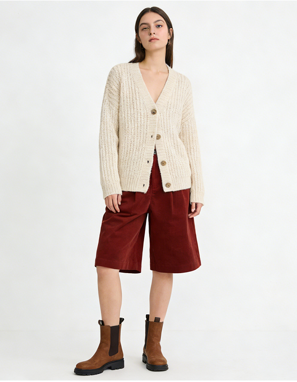 Red Corduroy Pleated Wide-Leg Cropped Pants - Red