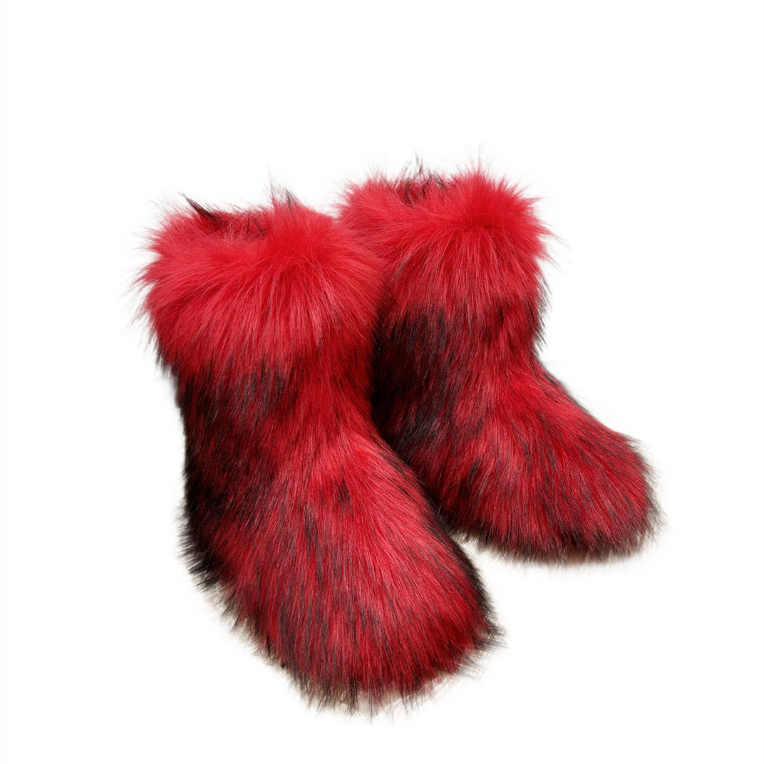 Faux Raccoon Fur Fluffy Short Snow Boots