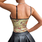 Printed Fishbone Underwire Backless Strap Tank Top