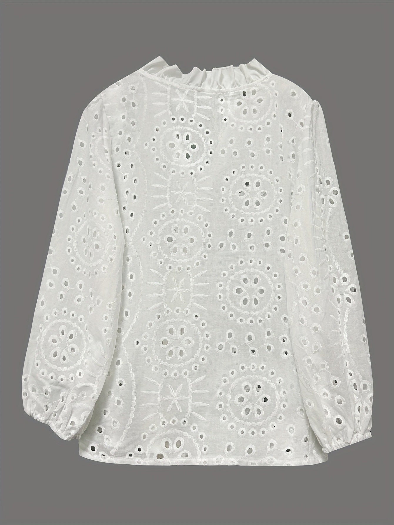 Lace Hollow-Out Patchwork Long Sleeve Top - White