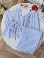  Striped Tank Top & Solid Pants Two-Piece Set - Blue