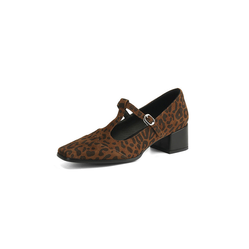 Chunky Mid-Heel Square Toe Pumps