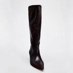 British Style Pointed Toe Mid-Heel Knee-High Boots