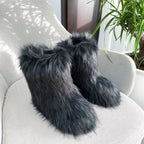 Faux Raccoon Fur Fluffy Short Snow Boots