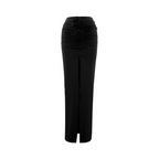 Solid Color Slim Fit 3D Flower Split Drape Long Skirt - Black