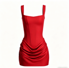 Sleeveless Corset Midi Dress - Red