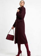Double-Breasted Long Button Wool-Blend Winter Coat - Burgundy Red