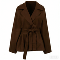 Retro Lace-Up Belted Woolen Coat - Brown