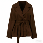 Retro Lace-Up Belted Woolen Coat - Brown