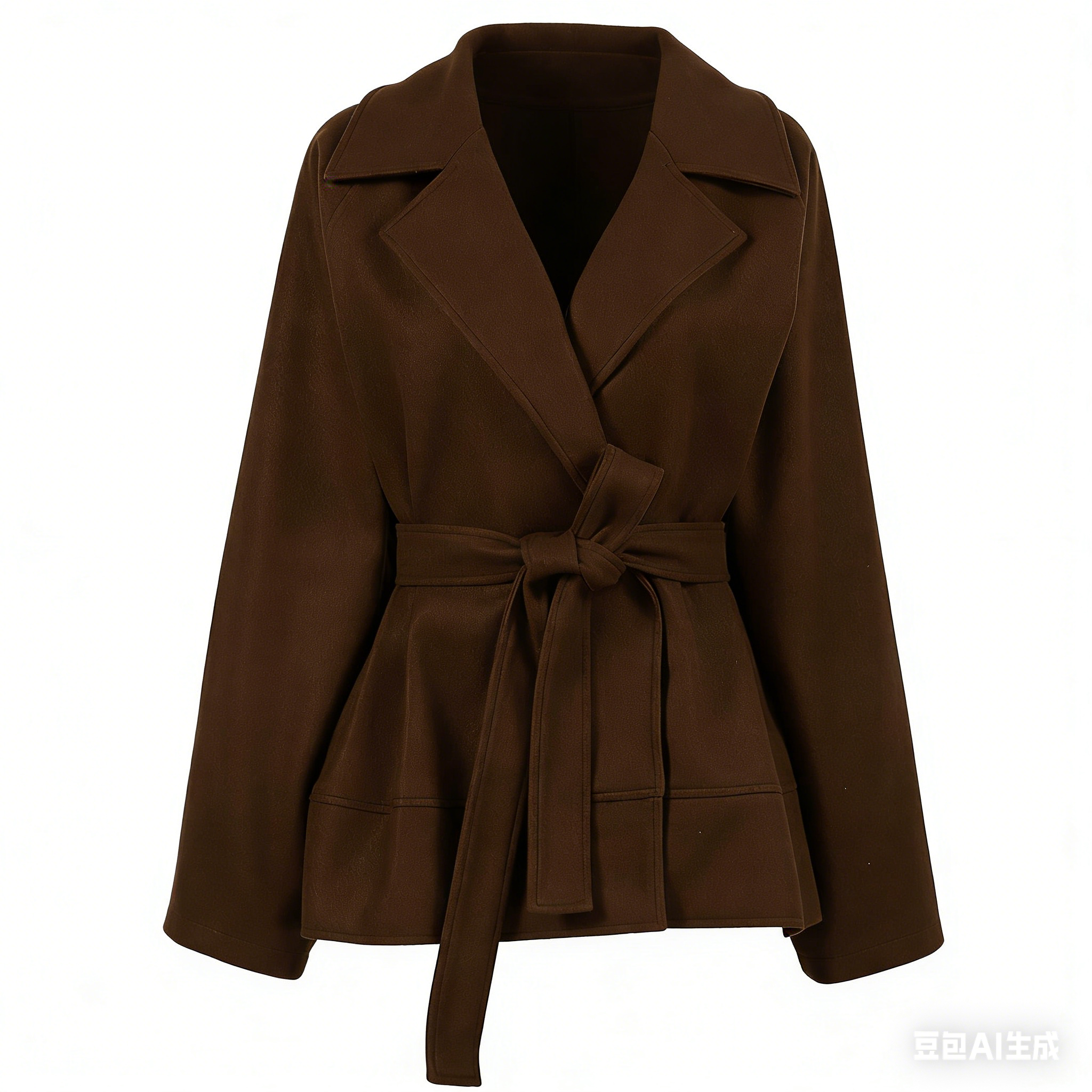Retro Lace-Up Belted Woolen Coat - Brown