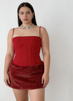 Plush Spaghetti Strap High Waist Sheath Mini Dress