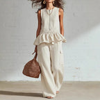 Pleated Tank Top & Wide-Leg Pants Set - White