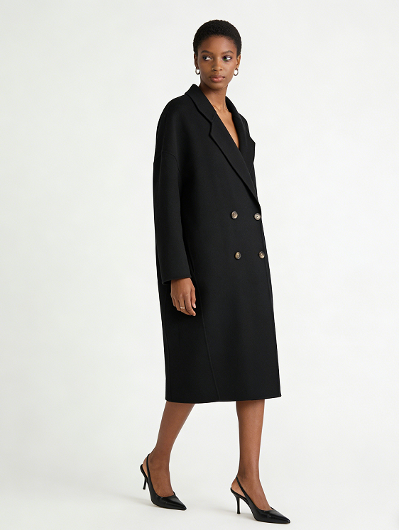 Premium Slim Wool-Blend Short Coat - Black