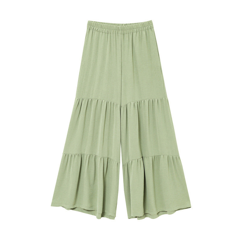 Lace-Up Sleeveless Top & Flared Drape Pants - Green Pants