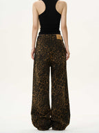 Vintage Leopard Print Mid Waist Straight Jeans