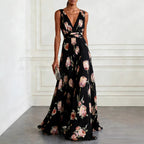 Floral Print Sleeveless Maxi Dress - Black
