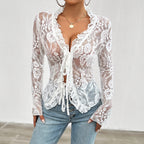 Bell Sleeve Slim-Fit Lace Top - White