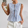 3D Print Drawstring Sleeveless Tank Top - Blue