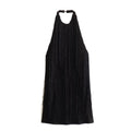 Halter Sleeveless Tassel Hem Mini Dress - Black