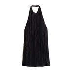 Halter Sleeveless Tassel Hem Mini Dress - Black