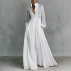 Women's Long Sleeve Pleated A-Line Dress - White