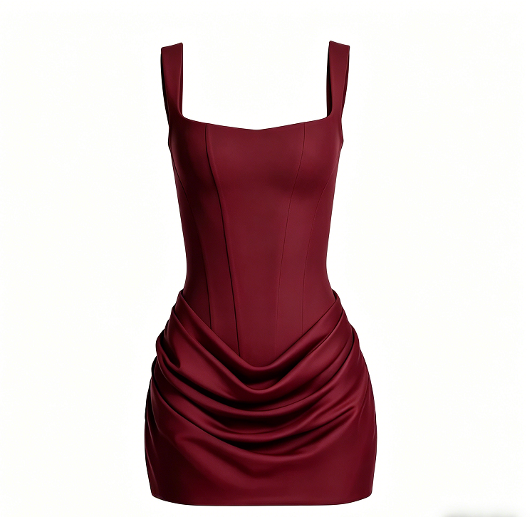 Sleeveless Corset Midi Dress - Wine Red