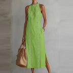 Women's Lace Patchwork Sleeveless Midi Dress - Green
