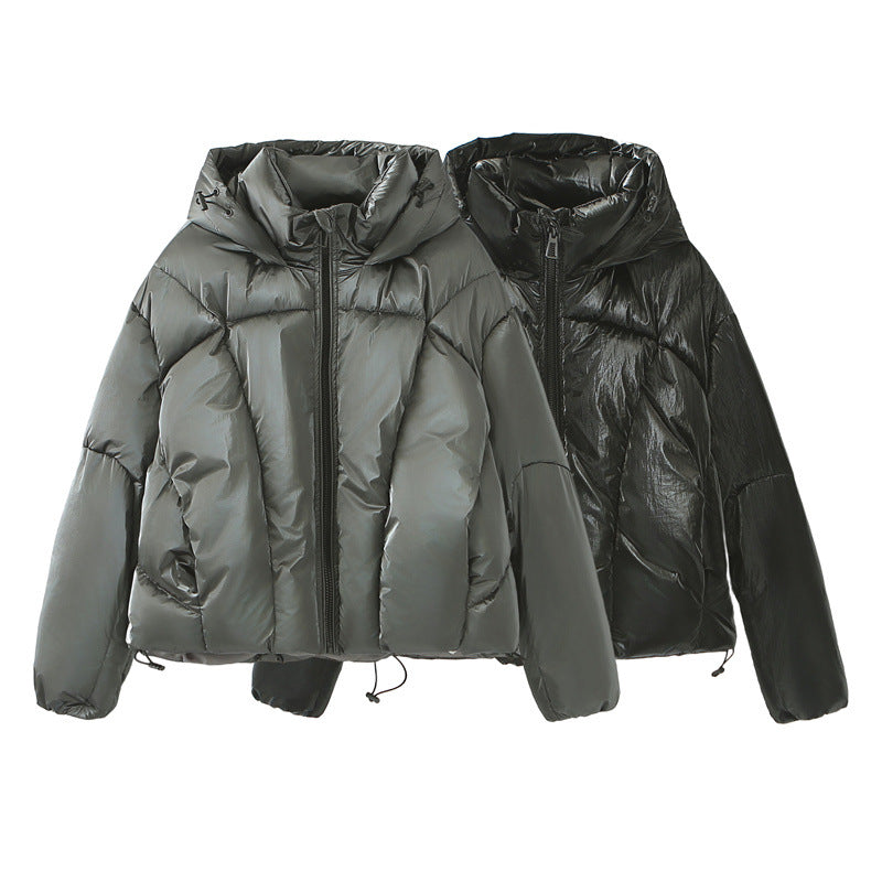 Hooded Loose Metallic Puffer Cotton Coat
