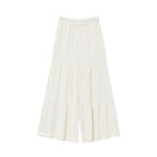 Lace-Up Sleeveless Top & Flared Drape Pants - white Pants