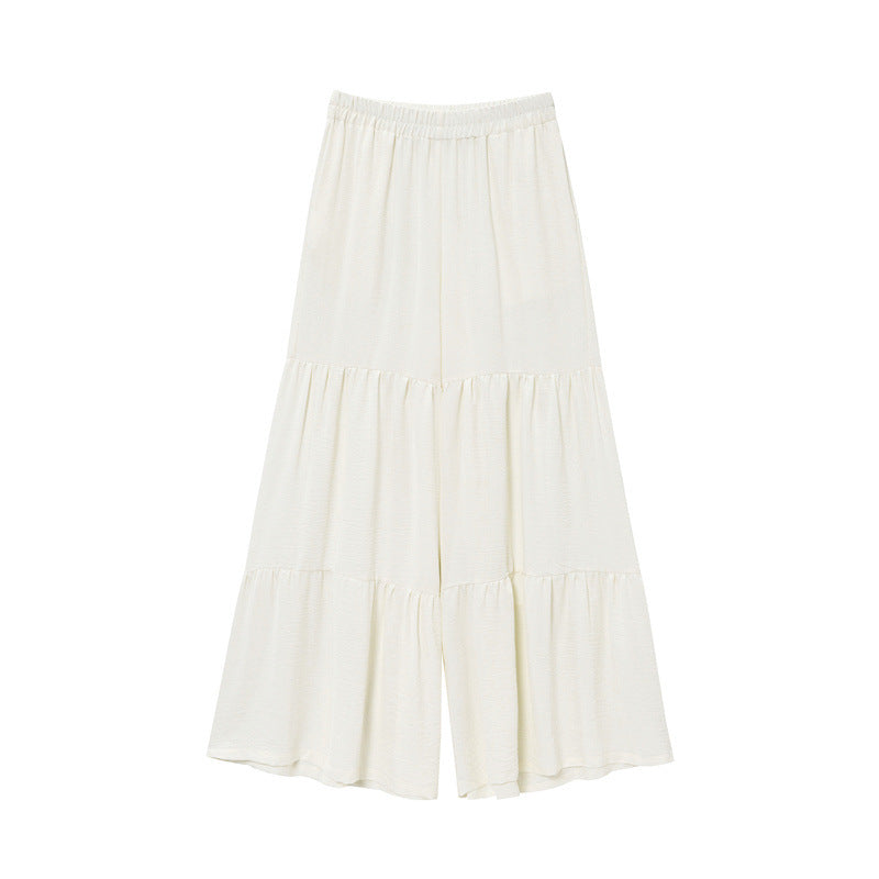 Lace-Up Sleeveless Top & Flared Drape Pants - white Pants