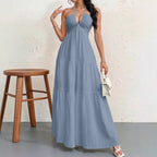 Women's Backless Halterneck Maxi Dress - Sky Blue