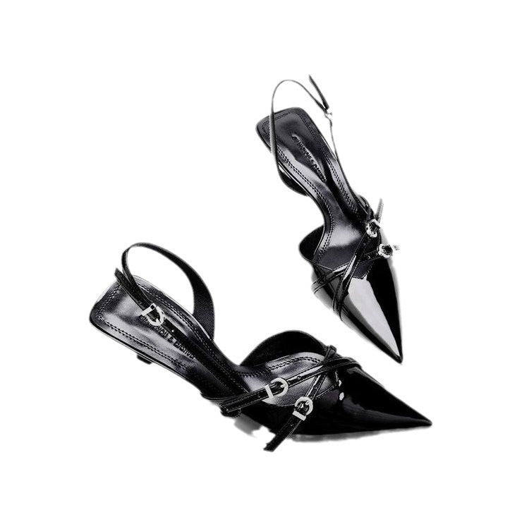 Patent Leather Pointed Toe Stiletto Ankle Strap Heels